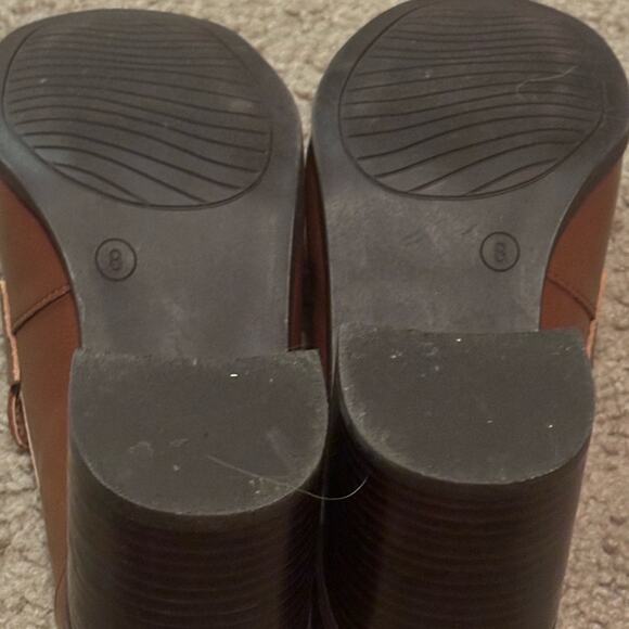 LAUREN BLAKWELL LOAFER STYLE HEELS NEUTRAL BROWN LEATHER GOLD TONE 8.5M - Picture 8 of 12